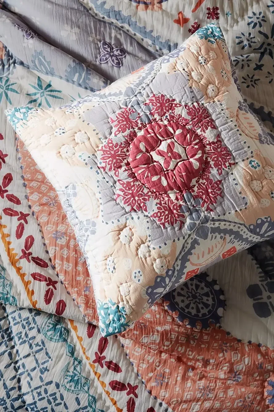 Anthropologie Laterza Quilted Reversible Euro Pillowcase